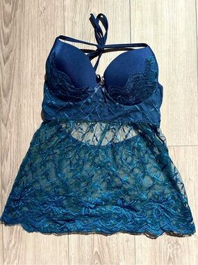 Coquette Royal Blue Lace Halter Top